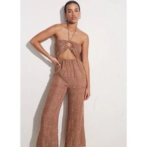 Faithful The Brand Malaika Cutout Printed Linen Jumpsuit